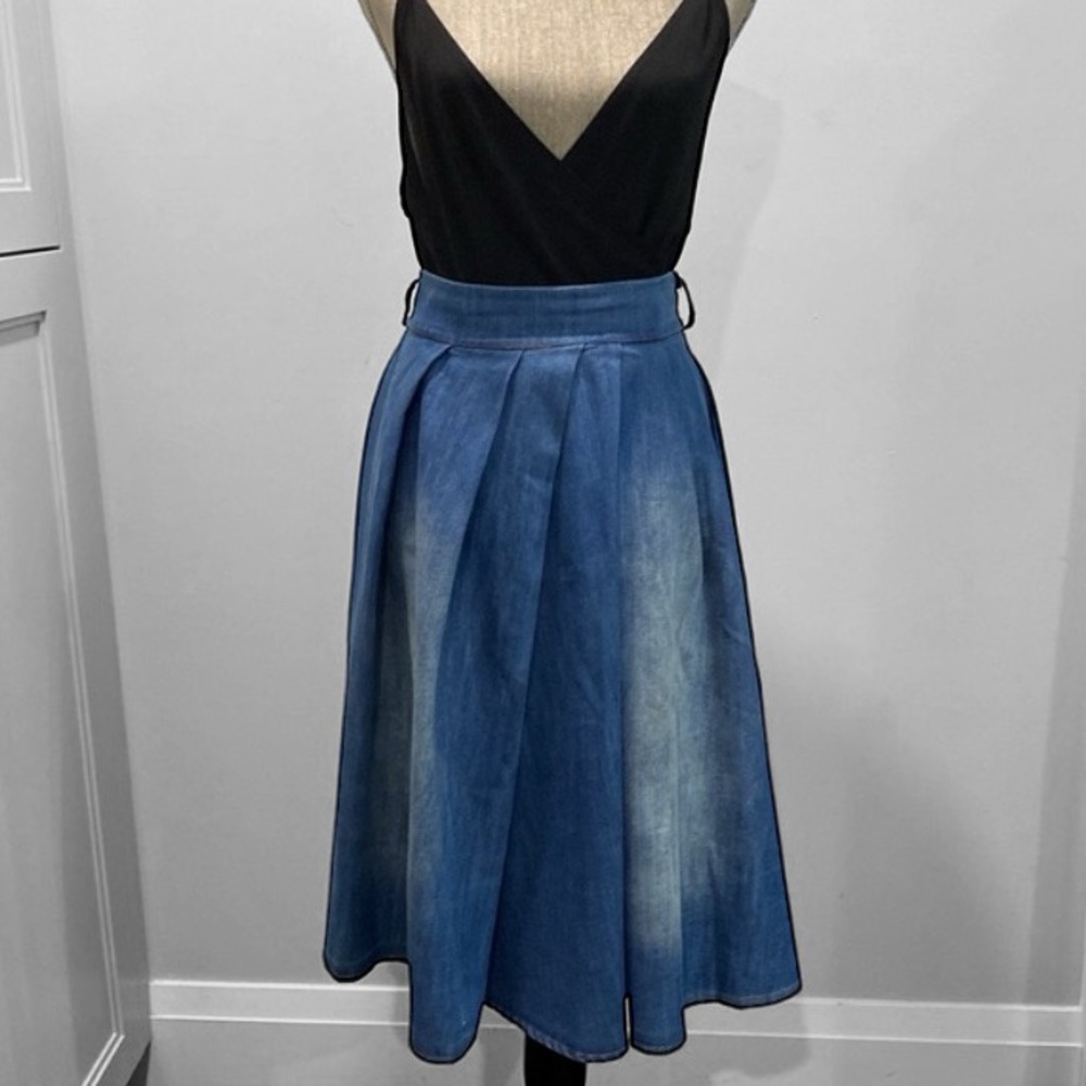Elegant Blue A-Line Skirt - Picture 4 of 15